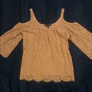 White House Black Market Lace Beige Bell Sleeve Blouse